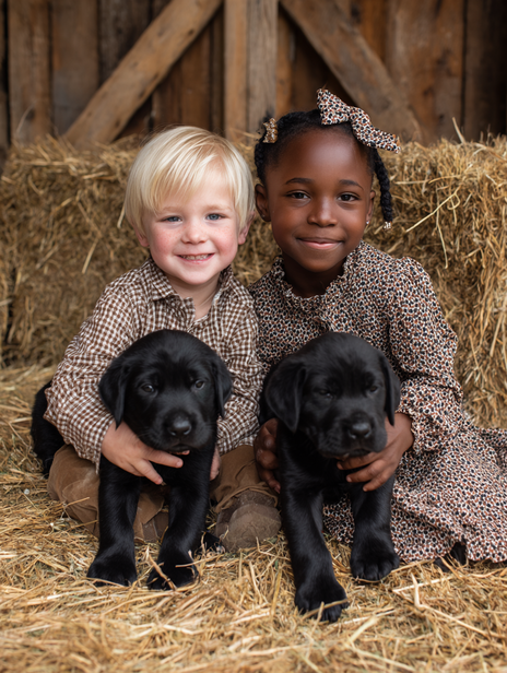 Two kids with two puppies — growth starts young